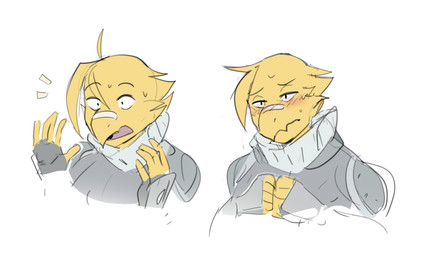 ambiguous_gender anthro armor band-aid band-aid_on_beak bandage beak blush blush_lines bodily_fluids clothed clothed_anthro clothing constricted_pupils emanata mouth_closed multiple_expressions open_mouth pupils simple_background small_pupils solo sweat white_background wide_eyed yellow_body notglacier noah_(notglacier) avian dinosaur hybrid prehistoric_species reptile scalie 2020 bust_portrait digital_drawing_(artwork) digital_media_(artwork) english_description hi_res portrait