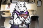 anthro appron baking content_smile cooking eyes_closed female food holding_food holding_object kitchen pastry pie solo heavyrivet undertale_(series) toriel bovid caprine goat mammal