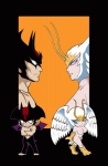 antennae_(anatomy) blue_eyes blush breasts chibi duo feathered_wings feathers female horn male nipples not_furry nude wings unknown_artist devilman_(series) devilman_(character) sirène_(devilman) demon humanoid winged_humanoid digital_media_(artwork)