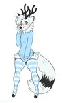 anthro antlers biped blue_clothing blue_eyes blue_footwear blue_legwear blue_socks blue_sweater blue_thigh_highs blue_thigh_socks blue_topwear blush blush_lines bottomless clothed clothing covering covering_crotch embarrassed femboy fluffy fluffy_tail footwear fur hair heart_symbol hooves horn leg_tuft legwear looking_down male markings neck_tuft open_mouth pattern_clothing pattern_footwear pattern_legwear pattern_socks pattern_thigh_highs pattern_thigh_socks pink_tongue simple_background socks solo standing striped_clothing striped_footwear striped_legwear striped_markings striped_socks striped_tail striped_thigh_highs striped_thigh_socks stripes sweater tail tail_markings thick_thighs thigh_highs thigh_socks thigh_tuft tongue topwear tuft white_background white_body white_clothing white_footwear white_fur white_hair white_legwear white_socks white_thigh_highs white_thigh_socks yellow_sclera hostile-elf arctic_fox canid canine deer fox hybrid mammal true_fox 2023 artist_name digital_media_(artwork) flat_colors hi_res