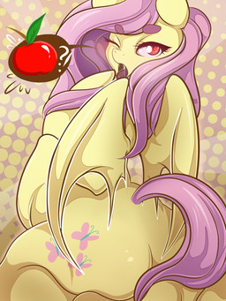 apple bat_wings exclamation_point fangs feathered_wings feathers female feral food fruit hair interrobang membrane_(anatomy) membranous_wings pink_hair plant pupils question_mark red_eyes simple_background slit_pupils solo teeth wings yellow_body yellow_feathers lovepuma69 friendship_is_magic hasbro my_little_pony mythology flutterbat_(mlp) fluttershy_(mlp) bat_pony equid equine hybrid mammal mythological_creature mythological_equine pegasus vampire 2015 3:4 hi_res