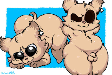 anthro ass_up black_eyes blush blush_lines brown_body brown_ears brown_fur brown_hair brown_tail ear_piercing eyebrows eyeless flaccid foreskin front_view fur genitals hair hands_behind_head hands_behind_own_head humanoid_genitalia humanoid_penis lock long_foreskin male multicolored_ears padlock penis piercing pink_nose raised_eyebrow short_tail slightly_chubby smile solo standing tail text three-quarter_view two_tone_ears two_tone_tail unretracted_foreskin bananapop garn47 car_(garn47) domestic_cat felid feline felis mammal 2025 artist_name digital_media_(artwork) hi_res