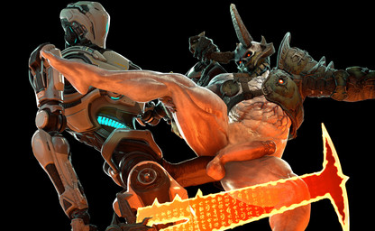 anal anal_penetration balls black_background duo genitals glans holding_horn horn humanoid_genitalia humanoid_penis machine male male/male melee_weapon not_furry penetration penis simple_background sword weapon fu2e doom_(series) id_software microsoft samuel_hayden marauder_(doom) robot 3d_(artwork) absurd_res digital_drawing_(artwork) digital_media_(artwork) hi_res