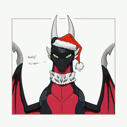 6_horns annoyed arm_markings athletic athletic_female athletic_feral black_body christmas_clothing christmas_headwear clothing collar dialogue eyelashes facial_markings female female_feral feral forehead_markings furred_collar green_eyes hat head_markings headgear headwear holidays horn horn_sheath long_neck long_snout markings membrane_(anatomy) membranous_wings mouth_closed multi_horn quadruped red_wings santa_hat shoulder_markings simple_background snout standing talking_feral talking_to_viewer thick_neck unimpressed unsigned white_background wing_blade wings apollyondragon activision christmas spyro_the_dragon cynder hi_res