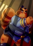 anthro barazoku cuff_(restraint) erection genitals handcuffs humanoid_genitalia humanoid_penis male metal_cuffs overweight overweight_anthro overweight_male penis police restraints shackles small_penis solo chiro_(artist) alice_detective_bureau inspector_arai mammal procyonid raccoon