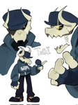 2_horns bone bottomwear clothed clothing fingerless_gloves footwear fully_clothed gloves glowing glowing_eyes handwear hat headgear headwear hoodie horn male pants shoes skull skull_head solo toony topwear kogito friday_night_funkin' fan_character tabi_(fnf) humanoid hi_res