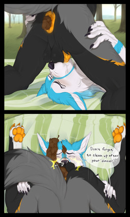 animal_genitalia animal_penis anthro anus balls balls_on_face black_body black_border black_fur blue_body blue_fur blush bodily_fluids border butt canine_genitalia canine_penis claws crouching cum cum_from_nose cum_in_mouth cum_in_nose cum_inside cum_on_face day deep_throat duo ears_down emanata eyes_closed feces feces_on_face finger_claws fur genital_fluids genitals grass grey_body grey_fur hand_on_butt hand_on_leg hand_on_thigh inner_ear_fluff lying male male/male male_pooping nude_anthro nude_male on_back oral oral_penetration orange_anus orange_body orange_fur orange_pawpads orange_penis outside pawpads penetration penis penis_in_mouth perineum pivoted_ears plant pooping pooping_on_another pooping_while_penetrating raised_tail scatplay speech_bubble sweat tail talking_to_another text tilde_after_text toe_claws tree tuft white_body white_fur white_inner_ear_fluff bluelada arctic_fox canid canine fox mammal true_fox 3:5 comic english_text hi_res