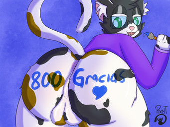 anthro anus balls big_butt bodypaint butt eyewear genitals glasses looking_at_viewer male presenting presenting_anus rear_view solo tail text thick_thighs pixelt pixy_(pixelt) calico_cat domestic_cat felid feline felis mammal 4:3 absurd_res hi_res spanish_text