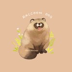black_nose brown_body brown_fur eyes_closed feral flower fur kemono open_mouth plant simple_background sitting solo text yawn you_miichi canid canine mammal raccoon_dog tanuki 1:1 2025 english_text