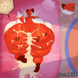 anthro belly big_belly big_breasts big_butt bodily_fluids breasts butt cum cum_in_vagina cum_inside female genital_fluids huge_belly huge_breasts huge_butt impregnation ovum solo sperm_cell text thick_thighs lokbunny17 brew_dafox_(superiorfox) canid canine fox mammal english_text hi_res
