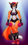 abs anthro backwards_baseball_cap backwards_hat baseball_cap bra clothing female hat headgear headwear muscular muscular_female solo sports_bra thick_thighs underwear weights jilo rosaline_(bronx23) canid canine fox mammal red_fox true_fox