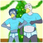 1:1 anthro avian beak bird blue_clothing blue_eyes blue_shirt blue_topwear blue_underwear bluebird border briefs building bulge christmas christmas_tree clothing duo father_(lore) father_and_child_(lore) father_and_son_(lore) fuze hi_res holidays inside james_oliver josh_oliver male mammal oscine parent_(lore) parent_and_child_(lore) parent_and_son_(lore) passerine plant purple_eyes shirt son_(lore) story story_in_description stripes t-shirt texnatsu thrush_(bird) topwear tree underwear white_border