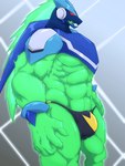 abs anthro balls_outline big_bulge big_muscles big_pecs biped bulge clothing cybernetics detailed_bulge genital_outline green_body machine male male_anthro muscular muscular_anthro muscular_male pecs penis_outline red_eyes solo underwear geryorias capcom mega_man_(series) mega_man_star_force omega-xis alien cyborg em_being 3:4 absurd_res hi_res