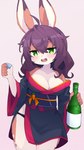 5_fingers ahoge alcohol anthro asian_clothing beverage big_breasts black_clothing black_panties black_underwear blush bottle breasts brown_body brown_fur brown_hair buckteeth cleavage clothed clothing container cup dipstick_ears drunk ear_markings east_asian_clothing female female_anthro fingerless_(marking) fingers fur green_eyes hair holding_beverage holding_bottle holding_container holding_cup holding_object japanese_clothing kemono long_hair looking_at_viewer multicolored_body multicolored_ears multicolored_fur open_mouth panties partially_visible_underwear sake sake_bottle sake_dish solo substance_intoxication tan_body tan_fur teeth tongue two_tone_body two_tone_fur underwear white_body white_fur devil-vox liya_(devil-vox) lagomorph leporid mammal rabbit 2022 absurd_res digital_media_(artwork) hi_res portrait three-quarter_portrait