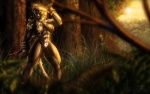 abs accessory biceps blood bodily_fluids breasts clothed clothing detailed_background female forest furgonomics headband jewelry markings melee_weapon muscular muscular_female nature outside plant ring skimpy solo standing sword tail tail_accessory tail_jewelry tail_ring tree tribal warrior weapon wood yellow_eyes cylnx felid mammal pantherine