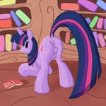 1:1 anatomically_correct anatomically_correct_anus anatomically_correct_genitalia anatomically_correct_pussy animal_genitalia animal_pussy anus book butt callichrome clitoral_winking clitoris cutie_mark equid equine equine_anus equine_genitalia equine_pussy female feral friendship_is_magic genitals hasbro hi_res horn horse library looking_at_viewer looking_back looking_back_at_viewer mammal mane my_little_pony mythological_creature mythological_equine mythology nipples pony presenting presenting_hindquarters presenting_pussy puffy_anus pussy raised_tail solo tail teats twilight_sparkle_(mlp) unicorn