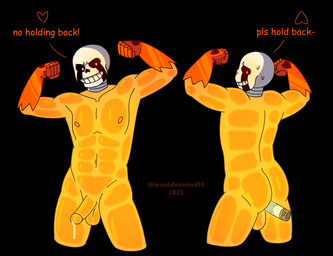 anal anal_penetration armor balls barazoku big_balls big_penis blush bodily_fluids bone clothing delta_sans ectobody ectoplasm facial_markings flexing flexing_bicep flexing_both_biceps flexing_butt flexing_pec forearm_muscles gauntlets gauntlets_(weapon) genitals gloves handwear head_markings male markings muscular nervous nervous_look nervous_smile nervous_sweat object_in_ass orange_blush orange_body orange_clothing orange_ectobody orange_eyes orange_gloves orange_handwear pecs penetration penis pose posing_for_picture posing_for_the_viewer posing_nude sans_(delta) sex_toy sex_toy_in_ass sex_toy_insertion shy skeleton solo standing sweat text thick_penis vibrator vibrator_in_ass wand_vibrator wouldn't_mind wouldntmind19 undertale_(series) sans_(undertale) humanoid 2025 comic_sans digital_media_(artwork) english_text