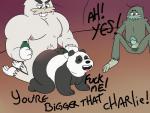 anal anthro dialogue genitals group humiliation male masturbation muscular muscular_male nipples overweight overweight_male pecs penis penis_humiliation size_difference small_penis_humiliation text grolarbearsins cartoon_network we_bare_bears charlie_(we_bare_bears) panda_(we_bare_bears) ralph_(we_bare_bears) bear giant_panda mammal 2018 english_text hi_res