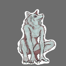 3_toes 4_fingers anthro arm_support blue_eyes cheek_tuft claws crouching facial_tuft feet fingers fluffy forward_arm_support fur grey_background grey_body grey_fur looking_away looking_up male neck_tuft outline pink_nose pointy_ears prick_ears simple_background sitting snout solo tailless toes tuft white_claws white_outline mssissy volf 1:1 cel_shading digital_drawing_(artwork) digital_media_(artwork) full-length_portrait hatching_(art) portrait shaded nonbinary_(lore)