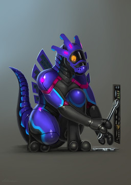 feet fingers holding_object machine male nude simple_background solo tail toes rhaenjarr android robot synth_(vader-san) 2022 digital_media_(artwork)