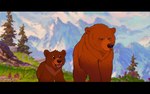 2019 all_fours bear bearhybrid brother_bear child disney duo fangs feral fur kenai_(brother_bear) koda_(brother_bear) looking_at_another male mammal mouth_closed nude open_mouth signature size_difference smile teeth young