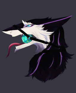 anthro ball_gag gag long_tongue male open_mouth side_view solo teeth tongue tongue_out amenimhet xngfng95 gaius_devore sergal hi_res