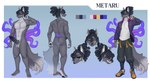 anthro balls big_penis black_hair black_penis black_sclera claws clothed clothing dreadlocks erection fur genitals hair knot male nude penis pupils red_pupils simple_background smile solo tail teeth tentacles docfurpanic metaru_alseif_(daiyo) canid canine canis mammal wolf absurd_res hi_res model_sheet