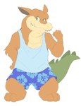 bottomwear clothing crash male muscular shorts solo kitsune2000 activision crash_bandicoot_(series) dingodile canid canine canis crocodile crocodilian dingo hybrid mammal reptile scalie