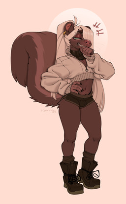 5_fingers anthro big_tail biped black_boots black_bottomwear black_clothing black_eyebrows black_fingernails black_footwear black_nails black_shoes black_shorts black_socks black_topwear boots bottomwear brown_body brown_fur bulge clothed clothed_anthro clothed_male clothing colored_nails cropped_sweater dolphin_shorts ear_piercing ear_ring eyebrow_through_hair eyebrows eyelashes eyeshadow femboy fingernails fingers footwear front_view fully_clothed fully_clothed_anthro fully_clothed_male fur grin grinning_at_viewer hair hair_over_eye hand_on_hip hand_on_own_hip hotpants humanoid_hands inner_ear_fluff long_hair long_tail looking_at_viewer makeup male male_anthro mascara midriff nails narrowed_eyes navel object_in_mouth one_eye_obstructed piercing pink_background pink_inner_ear pink_inner_ear_fluff pink_nose pink_tuft plantigrade pose pupils purple_eyeshadow ring_piercing seductive shoes shorts simple_background small_waist smile smiling_at_viewer socks solo sweater tail teal_eyes teeth text thong_straps toothpick toothpick_in_mouth topwear translucent translucent_hair tuft white_clothing white_hair white_sclera white_sweater white_topwear zipper nextel mammal mephitid skunk 2025 artist_name dated english_description full-length_portrait hi_res pinup portrait
