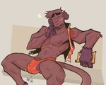 5_fingers anthro athletic athletic_anthro athletic_male balls balls_outline big_balls biped bite bottomwear brown_body brown_fur bulge clothed clothing detailed_bulge ear_bite electronics eyebrows eyes_closed fingernails fingers flaccid front_view fur genital_outline genitals grin holding_object holding_phone humanoid_genitalia humanoid_penis ineffective_clothing jockstrap male mostly_nude nails navel nipples open_clothing open_shirt open_topwear orange_clothing orange_jockstrap orange_shirt orange_topwear orange_underwear penis penis_outline phone pink_nose pose purple_body purple_nipples purple_penis purple_skin shining_teeth shirt sitting smile solo spread_legs spreading teeth thick_eyebrows tight_bottomwear tight_clothing topwear underwear dracks mazon_(dracks) haplorhine mammal monkey primate 2025 digital_media_(artwork) digital_painting_(artwork) hi_res painting_(artwork)