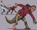 balding bottomless claws clothed clothing coat duo falling featureless_crotch feral green_body green_scales growth hair hoodie hoodie_only komodo_dragon_tail lab_coat male mid_transformation orange_eyes partially_clothed scale_growth scales shadow simple_background snout snout_growth tail tail_grab topwear topwear_only transformation frederik_peeters the_animal_kingdom_(film) human komodo_dragon lizard mammal monitor_lizard reptile scalie absurd_res hi_res