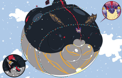 ^_^ air_inflation belly belly_expansion big_belly big_cheeks black_body black_hair blue_eyes body_inflation cheek_expansion christmas_decorations christmas_lights close-up cloud expansion eyes_closed floating fur glistening glistening_body green_eyes hair holidays huge_belly huge_cheeks hyper hyper_belly hyper_inflation immobile inflation motion_lines puffed_cheeks purple_body smile snow snowflake spherical_inflation yellow_body yellow_fur blaueseele christmas mythology arthropod dragon insect lepidopteran moth mythological_creature mythological_scalie scalie 2026 dated hi_res