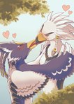 anthro beak beak_kiss blue_body blush clothed clothing duo feathers french_kissing heart_symbol kissing male male/male topless white_body wannamofu breath_of_the_wild nintendo the_legend_of_zelda revali teba_(tloz) avian bird rito absurd_res hi_res