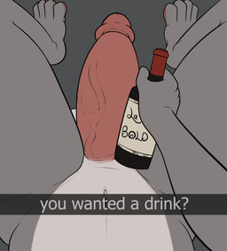 4_toes alcohol anthro belly beverage big_glans big_penis caption comparison feet first_person_view fur genitals grey_body grey_fur huge_penis humanoid_genitalia male nude pawpads paws penis simple_background social_media solo toes wine wine_bottle rokie38 snapchat warren_(druss666uk) lagomorph leporid mammal rabbit hi_res