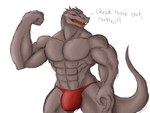 abs anthro biceps black_sclera bulge clothed clothing g-string male muscular muscular_anthro muscular_male pecs solo tail text underwear underwear_only daikuhiroshiama tower_of_god rak_wraithraiser lizard reptile scalie wraithraiser 4:3 english_text