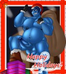 bag balls belly blue_body blue_hair blue_skin bodily_fluids christmas_clothing christmas_headwear clothing dripping erection footwear genital_fluids genitals gift gloves grin hair handwear hat headgear headwear holidays humanoid_genitalia humanoid_penis humanoid_pointy_ears looking_at_viewer male navel nipples not_furry nude overweight overweight_male penis pointy_ears precum precum_drip precum_string santa_hat simple_background smile solo text vein veiny_penis klr-rio christmas disney onward_(2020) pixar barley_lightfoot elf humanoid digital_media_(artwork) hi_res