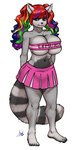 anthro barefoot big_breasts bottomwear breasts cheerleader cheerleader_outfit cleavage cleavage_overflow clothed clothing feet female hair huge_breasts markings multicolored_hair pleated_skirt rainbow_hair skirt solo striped_markings striped_tail stripes tail tail_markings topwear tube_top wide_hips wig aogami casey_(lemurcatta) lemur mammal primate ring-tailed_lemur strepsirrhine 2023 absurd_res hi_res signature