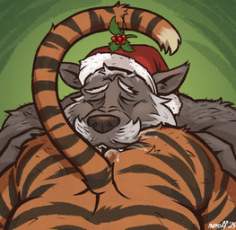 age_difference anal anthro aroused aroused_by_another aroused_face aroused_male aroused_smile ass_in_face ass_up barazoku big_butt big_muscles black_body black_fur bodily_fluids butt butt_focus butt_lick christmas_clothing christmas_headwear clothing costume duo eyes_closed face_in_ass fangs fur green_background grey_body grey_fur hat hat_only headgear headgear_only headwear headwear_only holidays holly_(plant) licking looking_pleasured male male/male male_rimming male_rimming_male manly markings mature_anthro mature_male mostly_nude mostly_nude_anthro mostly_nude_male muscular muscular_anthro muscular_arms muscular_male muscular_thighs nude nude_anthro nude_male older_anthro older_male oral orange_body orange_fur plant rimming rimming_male saliva saliva_on_anus saliva_on_butt santa_costume santa_hat sex simple_background spread_butt spreading striped_body striped_fur striped_markings striped_tail stripes tail tail_markings teeth thick_arms thick_thighs tongue white_body white_fur younger_anthro younger_male nanoff christmas boomer_(nanoff) miles_(nanoff) canid canine canis felid feline mammal pantherine tiger wolf 2025 hi_res