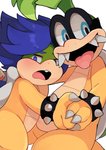 anthro blue_hair blush bracelet buckteeth duo eyewear glasses green_hair hair hand_holding jewelry male male/male spiked_bracelet spikes teeth tongue tongue_out zeso mario_bros nintendo iggy_koopa koopaling ludwig_von_koopa koopa scalie absurd_res hi_res