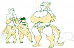 anthro big_breasts blush breasts bulge clothed clothing curvy_figure eyewear glasses group gynomorph huge_breasts hyper hyper_breasts intersex male smile standing tail thick_thighs underwear voluptuous wide_hips jinti mythology conor_emberthor avian bovid caprine dragon goat mammal mythological_creature mythological_scalie scalie