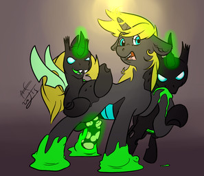 animal_genitalia animal_penis balls bite bite_mark equine_genitalia equine_penis erection feral feral_on_feral genitals goo_transformation group horn insect_wings magic magicjob male male/male penis slime transformation wings denton friendship_is_magic hasbro my_little_pony mythology fan_character arthropod changeling_(mlp) equid equine horse mammal mythological_creature mythological_equine unicorn