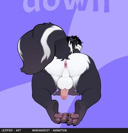 abstract_background all_fours anthro anus ass_up balls bedroom_eyes big_butt big_tail black_body black_fur black_hair butt claws digitigrade femboy fur genitals hair hip_sway looking_at_viewer looking_back looking_back_at_viewer male markings medium_hair messy_hair multicolored_body multicolored_fur narrowed_eyes nude pawpads paws penis perineum presenting presenting_hindquarters raised_tail rear_view seductive skunk_tail smile smirk solo striped_markings striped_tail stripes tail tail_markings teasing teasing_viewer text thick_thighs two_tone_body two_tone_fur white_body white_fur lezified maskandsuit max_(lezified) mammal mephitid skunk 2025 animated digital_media_(artwork) english_text hi_res loop no_sound short_playtime webm