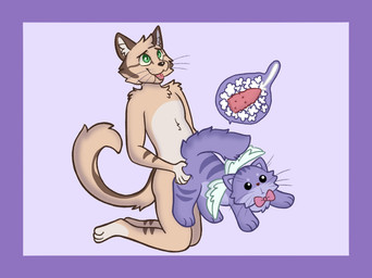 ambiguous_gender anthro black_eyes bodily_fluids bow_tie cum cum_inside duo ejaculation feathered_wings feathers feral genital_fluids green_eyes male plushie plushophilia pupils purple_body stuffing whiskers white_pupils wings honeydew_wolf shugunou angel domestic_cat felid feline felis mammal sand_cat hi_res