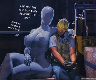 big_breasts breasts dialogue duo erect_nipples female imminent_sex larger_female machine male male/female mannequin nervous nipples pose seductive shy size_difference smaller_male text maxsterbrge human mammal robot 3d_(artwork) absurd_res digital_media_(artwork) hi_res