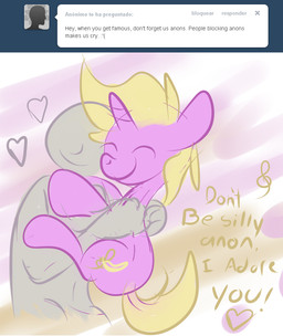 cutie_mark duo eyes_closed female feral horn hug tail text panicake hasbro my_little_pony mythology tumblr anon fan_character equid equine mammal mythological_creature mythological_equine unicorn 2012 english_text