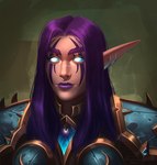 facial_piercing female hair humanoid_pointy_ears lips lipstick long_hair makeup nose_piercing nose_ring not_furry piercing pointy_ears purple_hair purple_lips ring_piercing simple_background solo shadoca blizzard_entertainment warcraft elf humanoid night_elf hi_res signature