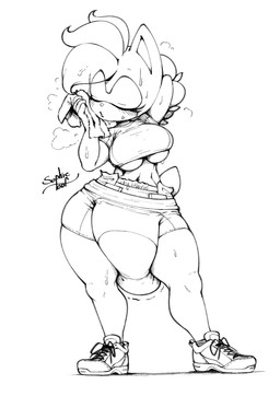 anthro athletic_wear big_breasts big_diaper blush bodily_fluids bottomwear breasts breath casual_soiling clothed clothing diaper diaper_fetish diaper_peekage diaper_under_clothing eyelashes eyes_closed feces female footwear hair motion_lines navel pooping sagging_diaper shirt shoes shorts sneakers soiled_diaper soiling soiling_diaper solo spandex spandex_shorts sweat sweat_rag t-shirt tail thick_thighs tied_hair tight_bottomwear tight_clothing tight_shorts topwear unclean_diaper under_boob used_diaper using_diaper wearing_diaper wiping_sweat sophiepoof sega sonic_the_hedgehog_(series) fan_character sophie_(argento) eulipotyphlan hedgehog mammal hi_res monochrome signature