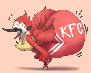 anthro beak big_butt bottomwear breasts butt clothing female huge_butt pants red_body shirt solo thick_thighs topwear crowundeadcat cartoon_network kfc regular_show margaret_smith_(regular_show) avian bird hi_res