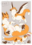 2024 ambiguous_gender belly_blush blep blush body_blush brown_inner_ear_fluff brown_markings brown_pawpads brown_wings canid canine canis chimera claws countershading digital_media_(artwork) dipstick_tail domestic_dog dragon featureless_crotch feral fluffy fluffy_tail fur furred_dragon furred_scalie hi_res inner_ear_fluff japanese_text kitsuneinu_dragon lying mammal markings multicolored_body multicolored_fur multiple_poses mythological_creature mythological_scalie mythology on_back open_mouth orange_tail pawpads pink_tongue pose prick_ears quadruped scalie solo spread_legs spreading tail tail_markings teeth text tongue tongue_out tsukune_minaga tuft two_tone_wings walking white_tail_tip white_wings winged_dragon wings