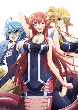 amber_eyes apode big_breasts blonde_hair blue_body blue_feathers blue_hair blush breast_size_difference breasts brown_eyes cleavage clothed clothing crouching feathered_wings feathers female group hair humanoid_pointy_ears legless long_hair looking_at_viewer monster_girl_(genre) nails navel one-piece_swimsuit one_eye_closed open_mouth pink_body pink_hair pink_skin pointy_ears pose school_swimsuit serpentine short_hair small_breasts split_form sport_swimsuit standing swimwear teeth text text_on_clothing text_on_swimwear tongue wings yellow_body yellow_skin european_mythology greek_mythology monster_musume mythology centorea_shianus_(monster_musume) miia_(monster_musume) papi_(monster_musume) animal_humanoid avian centaur draconcopode equid equid_taur harpy humanoid humanoid_taur lamia mammal mammal_taur mythological_avian mythological_creature reptile scalie snake taur 2016 hi_res japanese_text